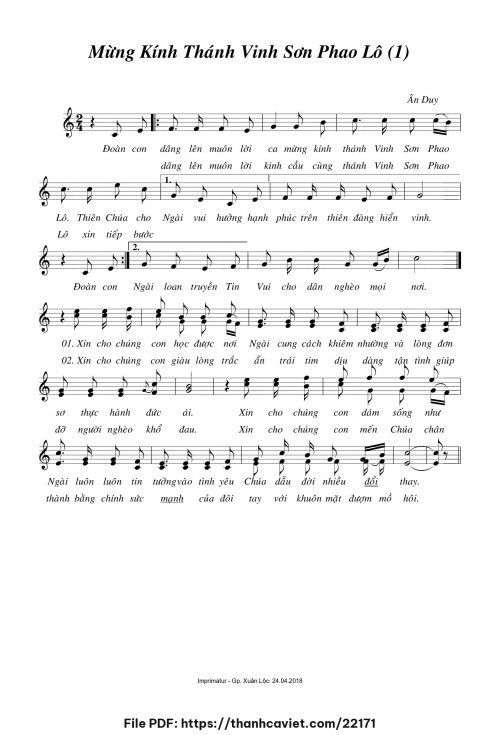 Mừng kính Thánh Vinh Sơn Phaolô 1 - Ân Duy - trang 1