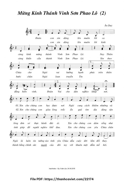 Mừng kính Thánh Vinh Sơn Phaolô 2 - Ân Duy - trang 1