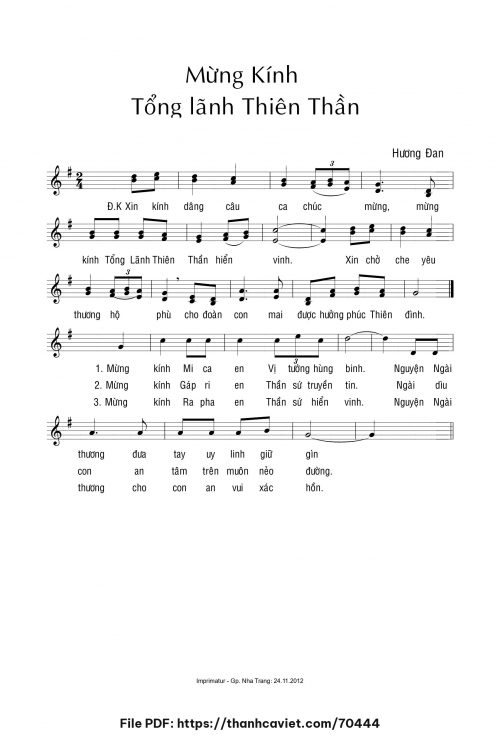 Mừng kính Tổng Lãnh Thiên Thần - Sr. Hương Đan - trang 1