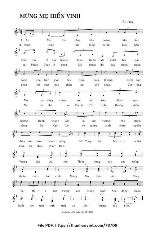 Mừng Mẹ hiển vinh - Ân Duy - trang 1