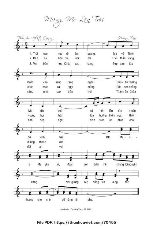 Mừng Mẹ lên trời 1 - Sr. Hương Đan - Thơ: Jos Nhật Quang - trang 1