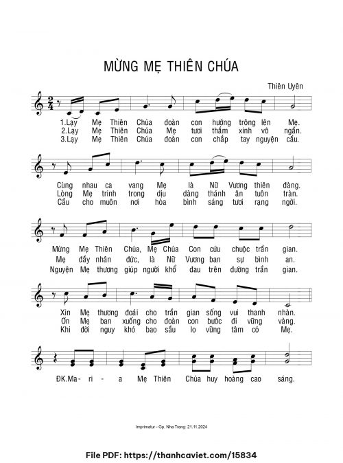 Mừng Mẹ Thiên Chúa - Sr. Thiên Uyên - trang 1