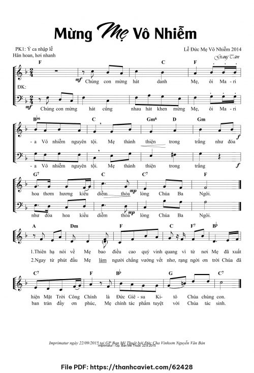 Mừng Mẹ Vô Nhiễm - Lm. Giang Tâm - trang 1