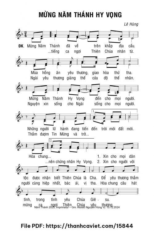 Mừng Năm Thánh Hy Vọng - Lê Hùng - trang 1