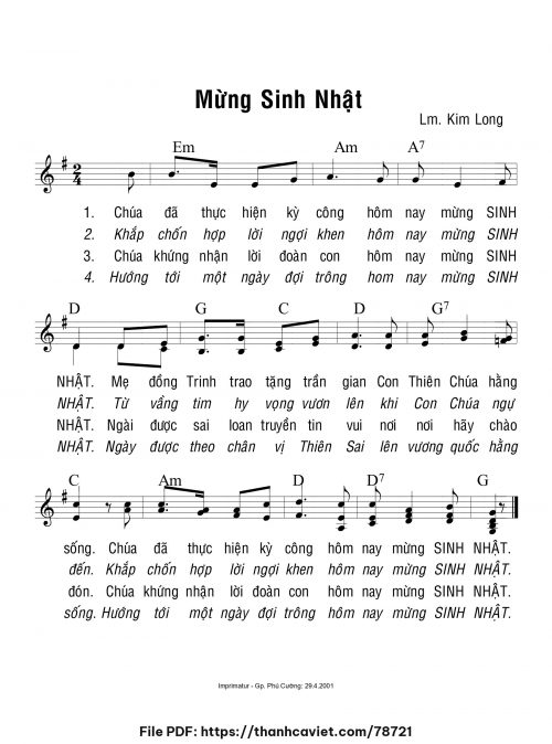 Mừng Sinh Nhật - Lm. Kim Long - trang 1