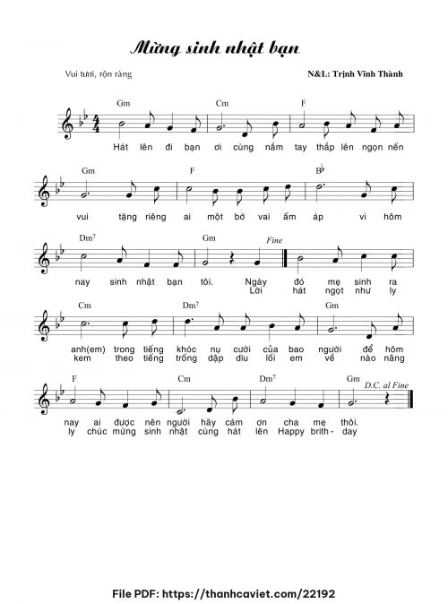 Mừng sinh nhật bạn - Trịnh Vĩnh Thành - trang 1