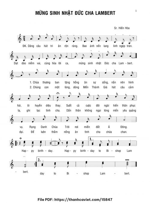 Mừng sinh nhật Đức Cha Lambert - Sr. Hiền Hòa - trang 1