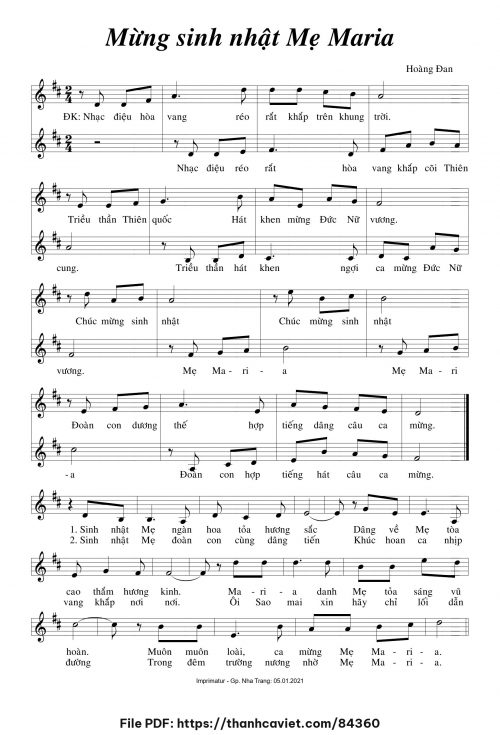 Mừng sinh nhật Mẹ Maria - Hoàng Đan - trang 1
