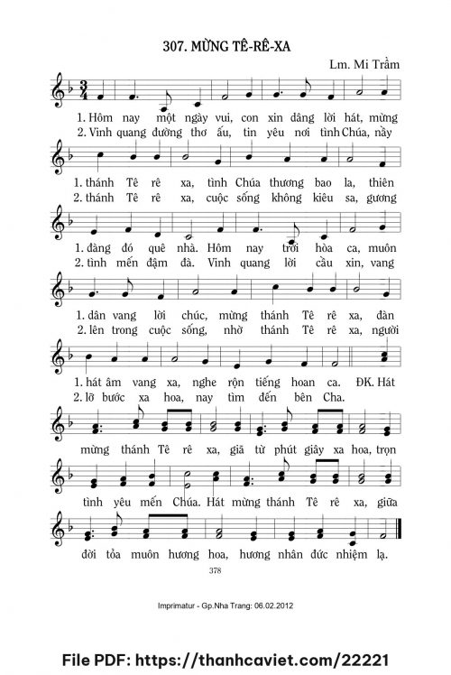 Mừng Têrêxa - Lm. Mi Trầm - trang 1