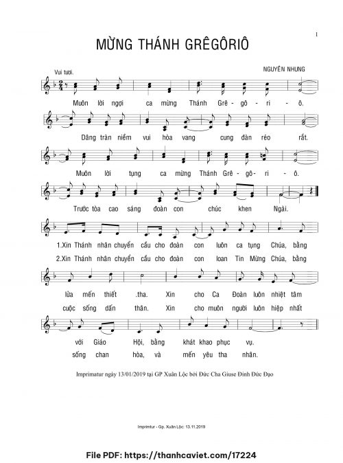 Mừng Thánh Grêgôriô - Nguyên Nhung - trang 1