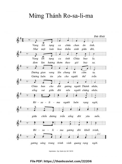Mừng Thánh Rosalima - Đức Khải - trang 1