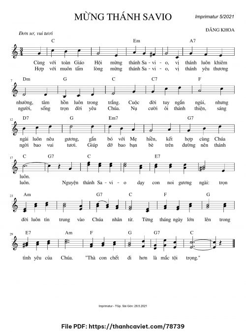 Mừng thánh Savio - Đăng Khoa - trang 1