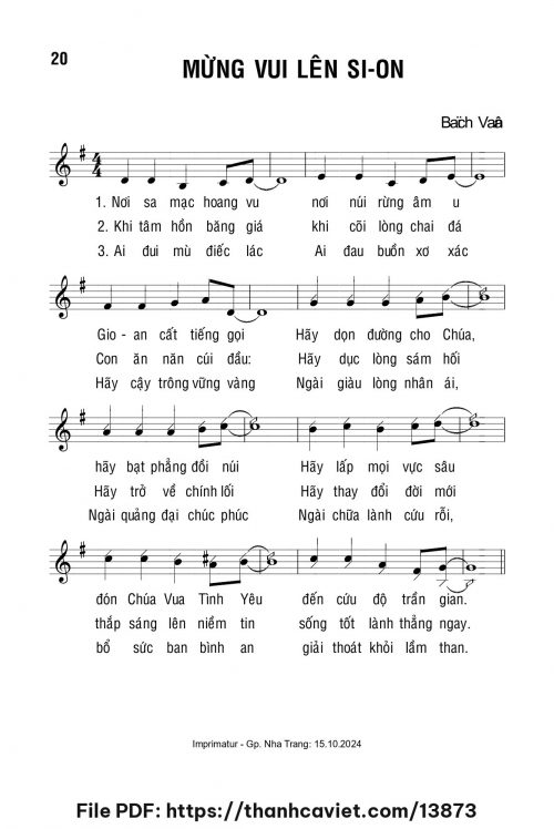 Mừng vui lên Sion - Lm. Bạch Vân - trang 1
