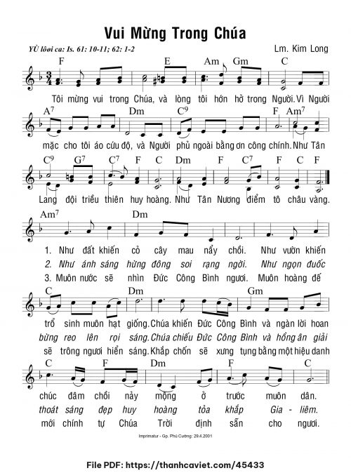 Mừng vui trong Chúa - Lm. Kim Long - trang 1