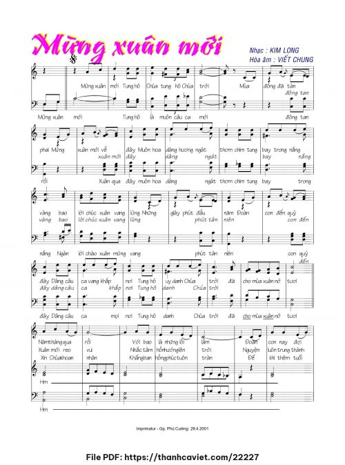 Mừng xuân mới - Lm. Kim Long (Hòa âm: Viết Chung) - trang 1