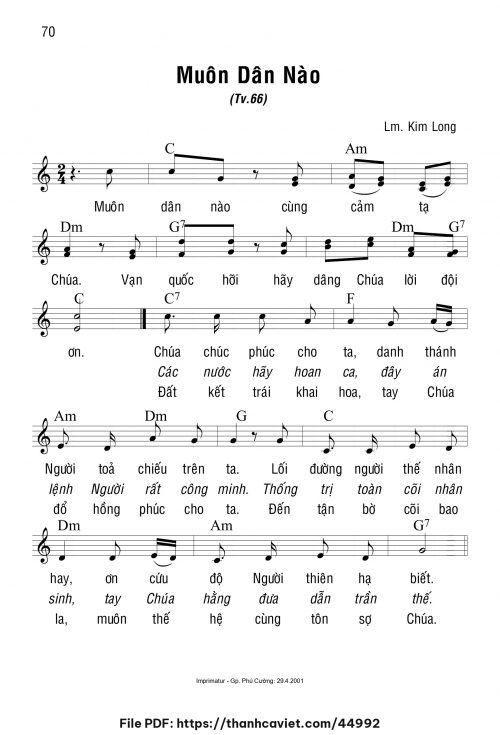 Muôn dân nào - Lm. Kim Long - trang 1