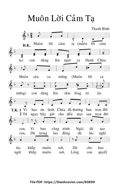 Muôn lời cảm tạ - Lm. Thanh Bình - trang 1