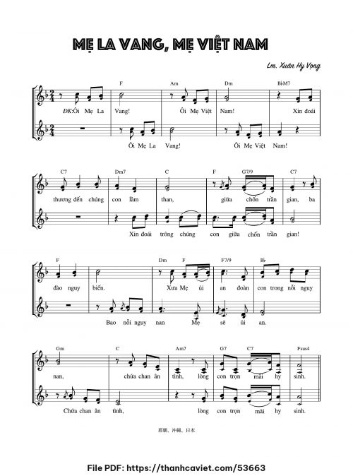 Nam Mẹ La Vang, Mẹ Việt Nam - Lm. Xuân Hy Vọng - trang 1