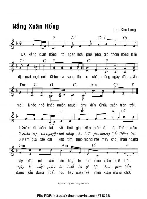 Nắng xuân hồng - Lm. Kim Long - trang 1