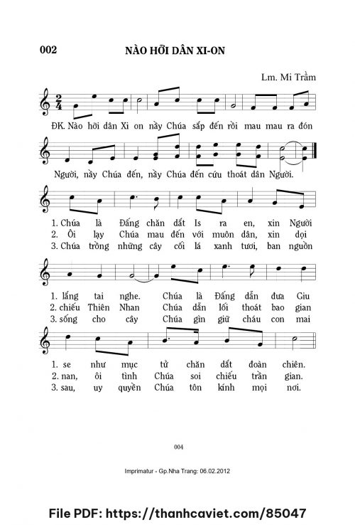 Nào hỡi dân Xion - Lm. Mi Trầm - trang 1