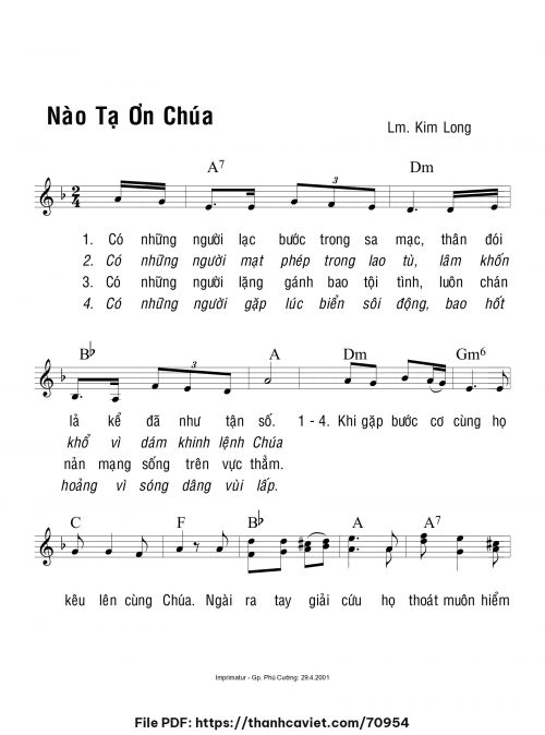 Nào tạ ơn Chúa - Lm. Kim Long - trang 1