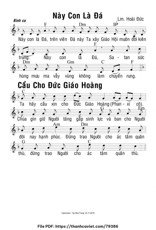 Này con là đá – Cầu cho Đức Giáo Hoàng - Lm. Hoài Đức - trang 1