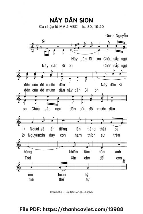 Này dân Sion - Giuse Nguyễn - trang 1