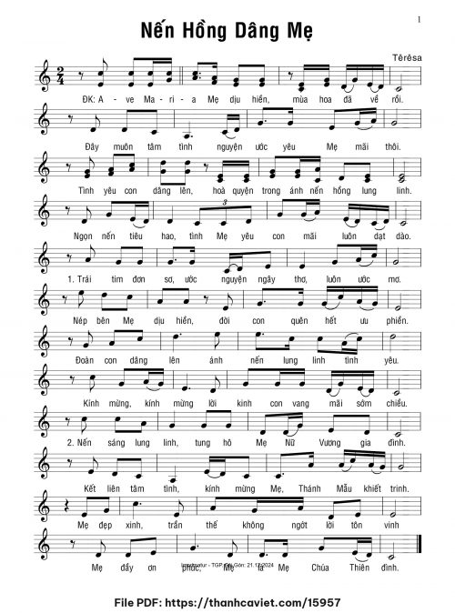 Nến hồng dâng Mẹ - Sr. Têrêsa - trang 1