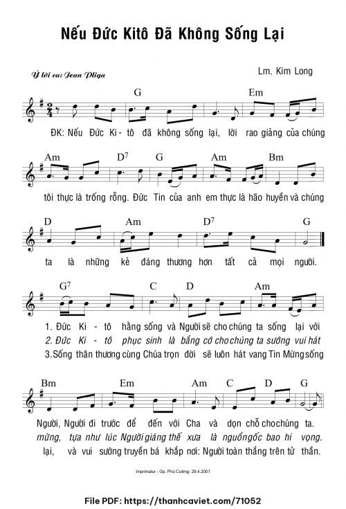 Nếu Đức Kitô đã không sống lại - Lm. Kim Long - trang 1