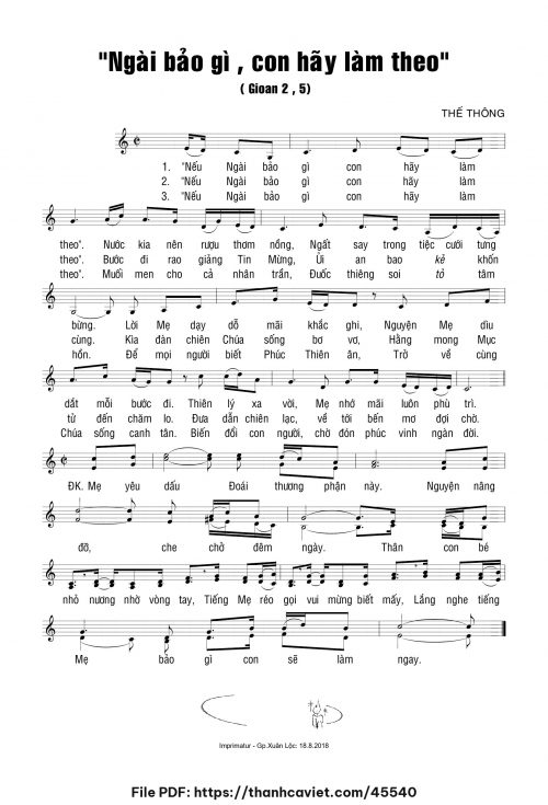 Ngài bảo gì con hãy làm theo - Thế Thông - trang 1