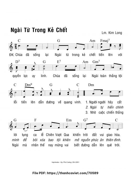 Ngài từ trong kẻ chết - Lm. Kim Long - trang 1