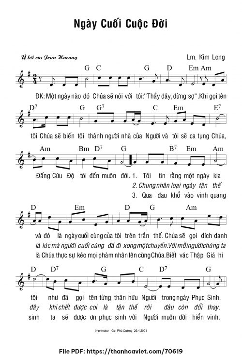 Ngày cuối cuộc đời - Lm. Kim Long - trang 1