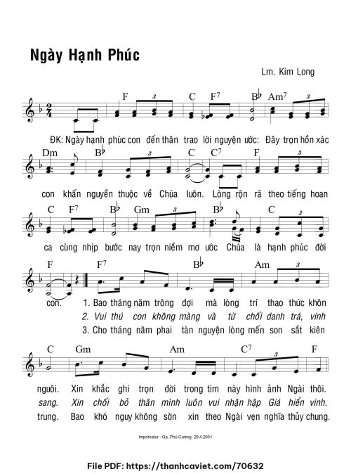 Ngày hạnh phúc - Lm. Kim Long - trang 1
