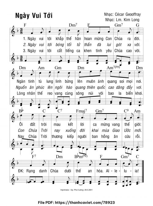 Ngày vui tới - Lm. Kim Long (Nhạc Ngoại, lời Việt) - trang 1
