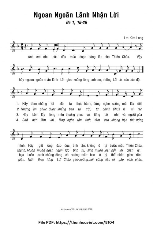 Ngoan ngoãn lãnh nhận Lời - Lm. Kim Long - trang 1