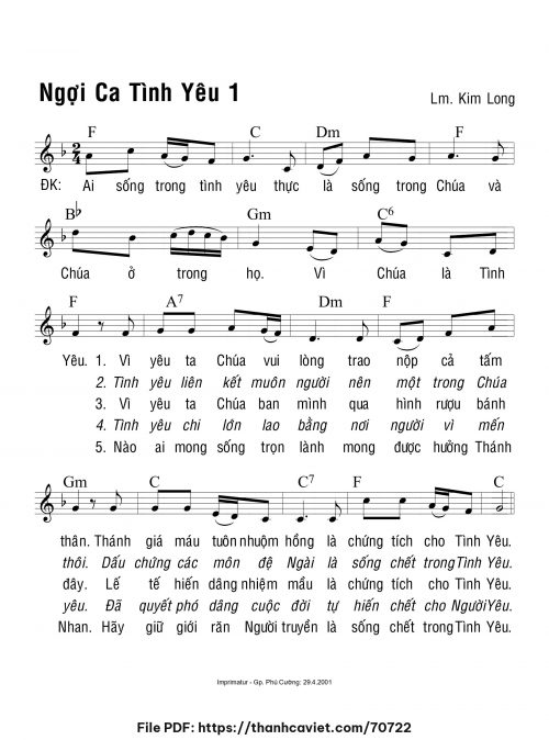 Ngợi ca tình yêu 1 - Lm. Kim Long - trang 1