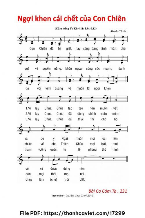Ngợi khen cái chết của Chiên Con - Lm. Minh Chiết - trang 1