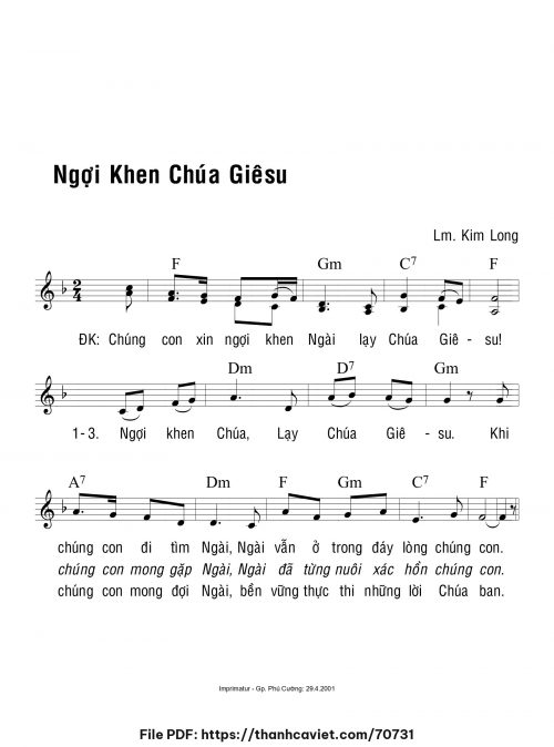 Ngợi khen Chúa Giêsu - Lm. Kim Long - trang 1