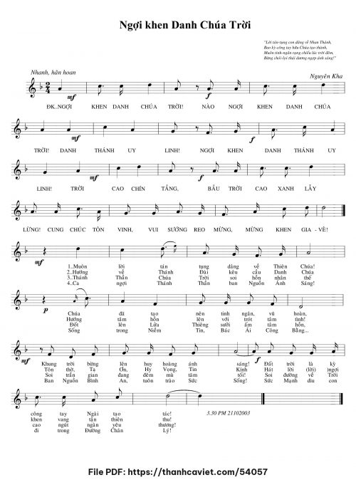 Ngợi khen danh Chúa Trời - Nguyên Kha - trang 1