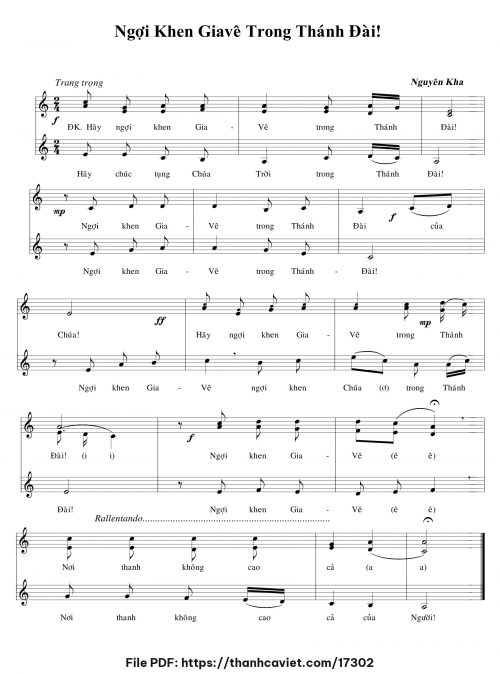Ngợi khen Giavê trong thánh đài - Nguyên Kha - trang 1