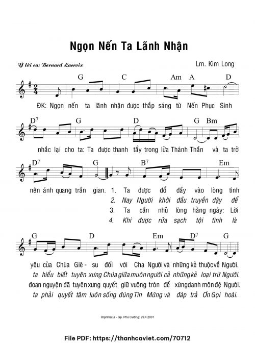 Ngọn nến ta lãnh nhận - Lm. Kim Long - trang 1