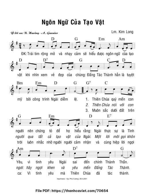 Ngôn ngữ của tạo vật - Lm. Kim Long - trang 1