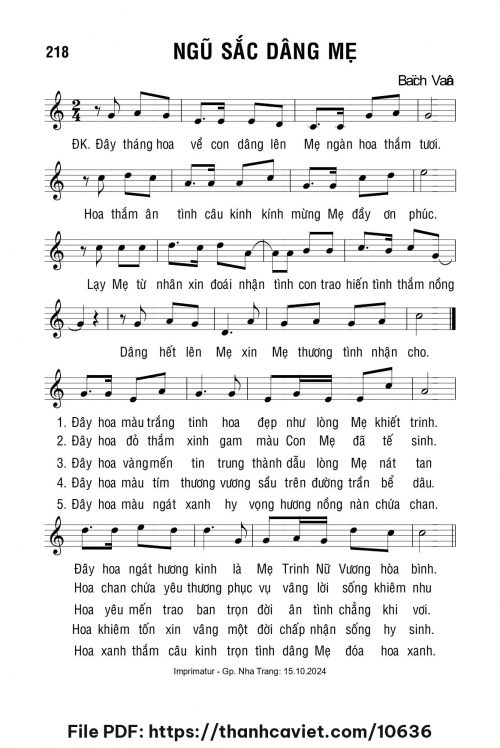 Ngũ sắc dâng Mẹ - Lm. Bạch Vân - trang 1