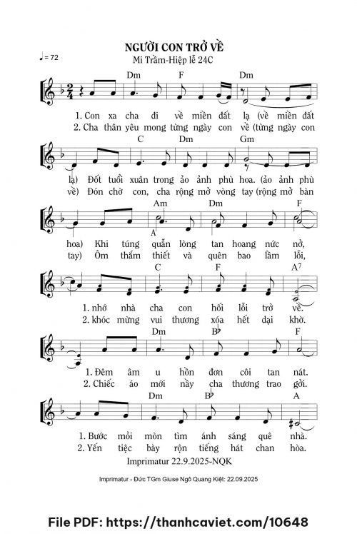 Người con trở về - Lm. Mi Trầm - trang 1