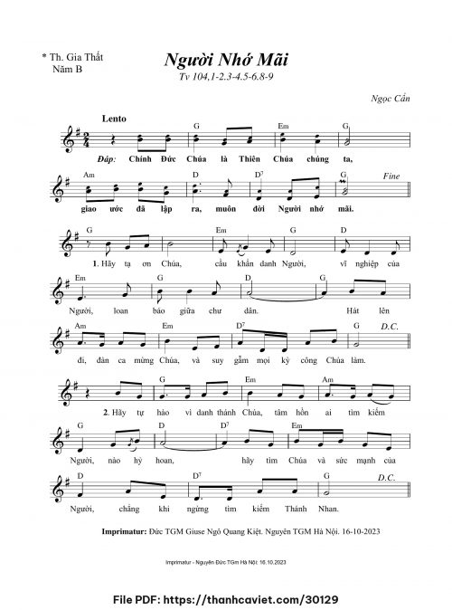 Người nhớ mãi [Tv 104 – Lễ Thánh Gia Thất năm B] - Ngọc Cẩn - trang 1