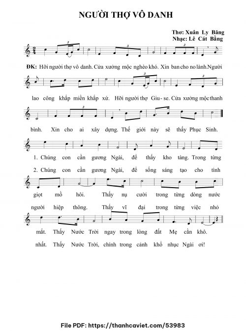 Người thợ vô danh - Lê Cát Bằng - Thơ: ĐÔ. Xuân Ly Băng - trang 1