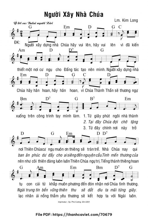 Người xây nhà Chúa - Lm. Kim Long - trang 1