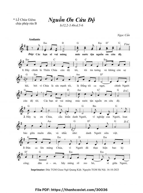Nguồn ơn cứu độ [Is 12 – Chúa Giêsu chịu phép rửa năm B] (Imprimatur – Nguyên Đức TGm Hà Nội: 16. - Ngọc Cẩn - trang 1