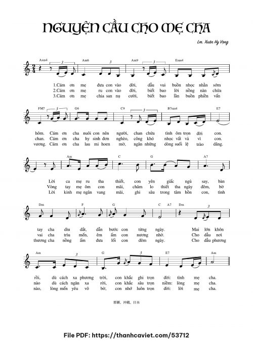 Nguyện cầu cho mẹ cha - Lm. Xuân Hy Vọng - trang 1