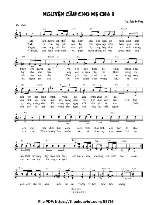 Nguyện cầu cho mẹ cha 2 - Lm. Xuân Hy Vọng - trang 1